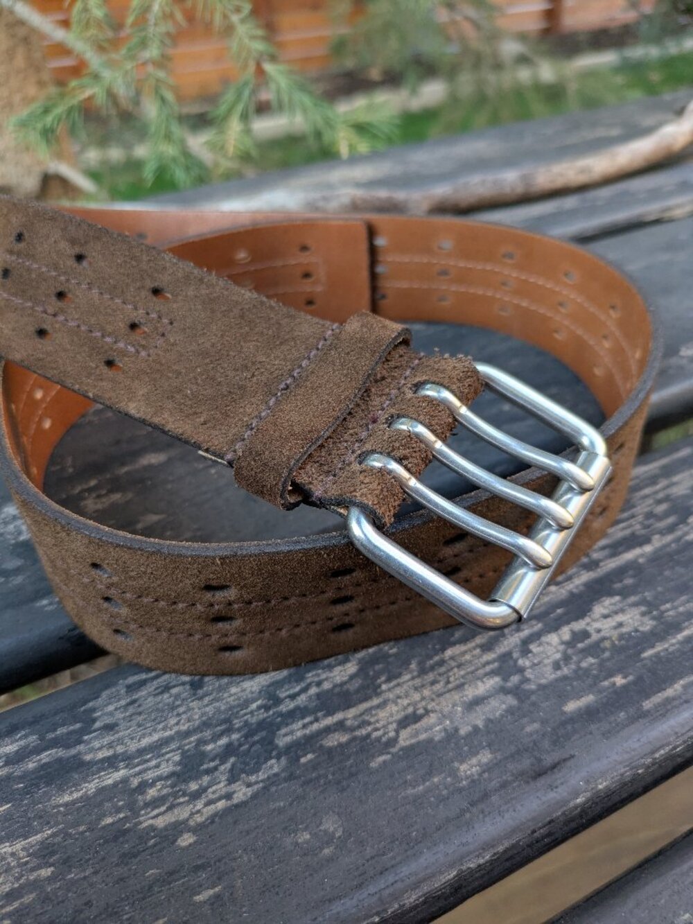 Vintage 90s GAP brown suede triple buckle leather belt Made in England Women's X